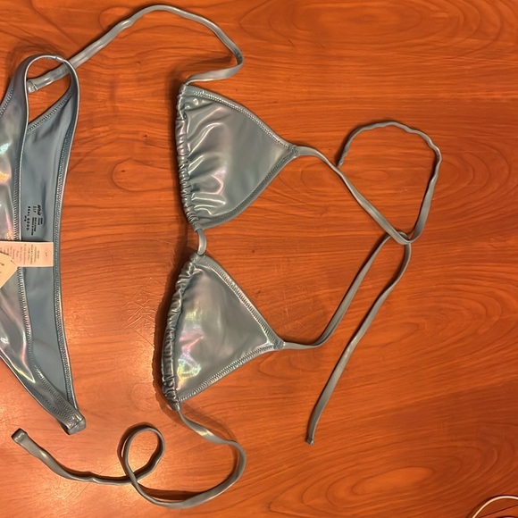 Aerie Metallic String Bikini - Size S - metallic powder blue - Picture 3 of 4
